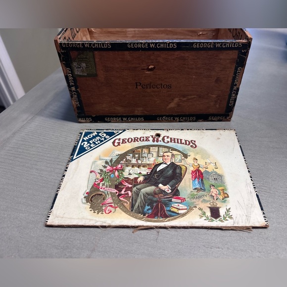 Vintage George W Child's Wooden Cigar Box 2 for 5¢ Factory 117 S.C. Collectors‎ - Picture 2 of 16